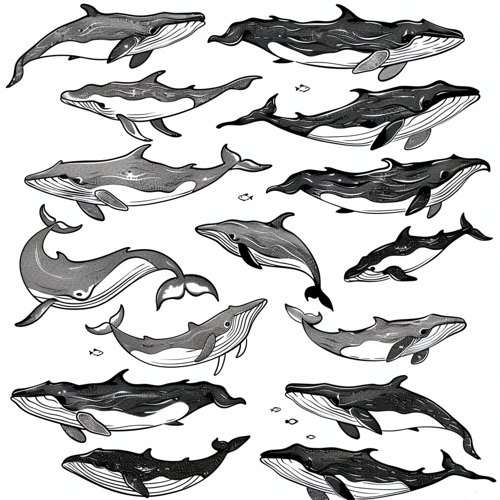 Black white whales stamp set