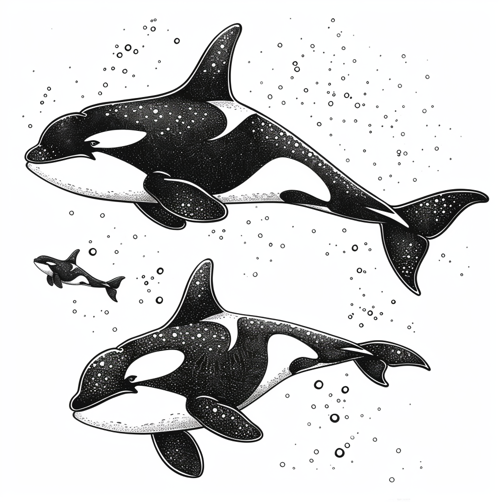 Orcas digital stamp coloring book