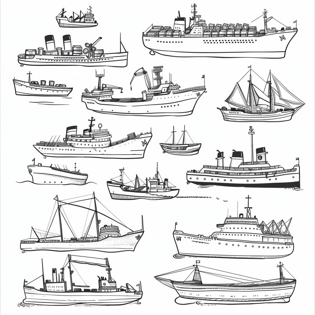 Cargo ships digital stamp set