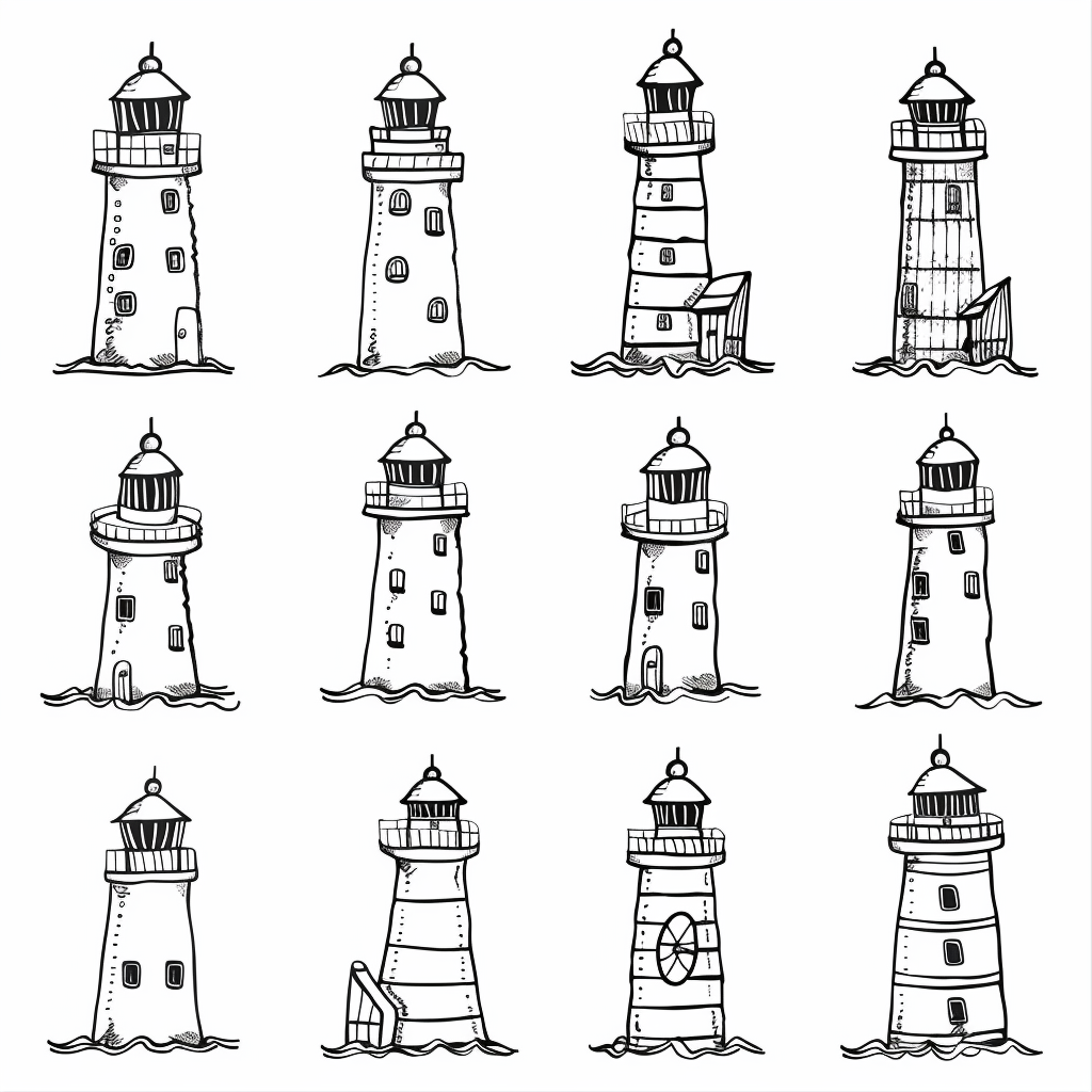 Simple black and white lighthouses