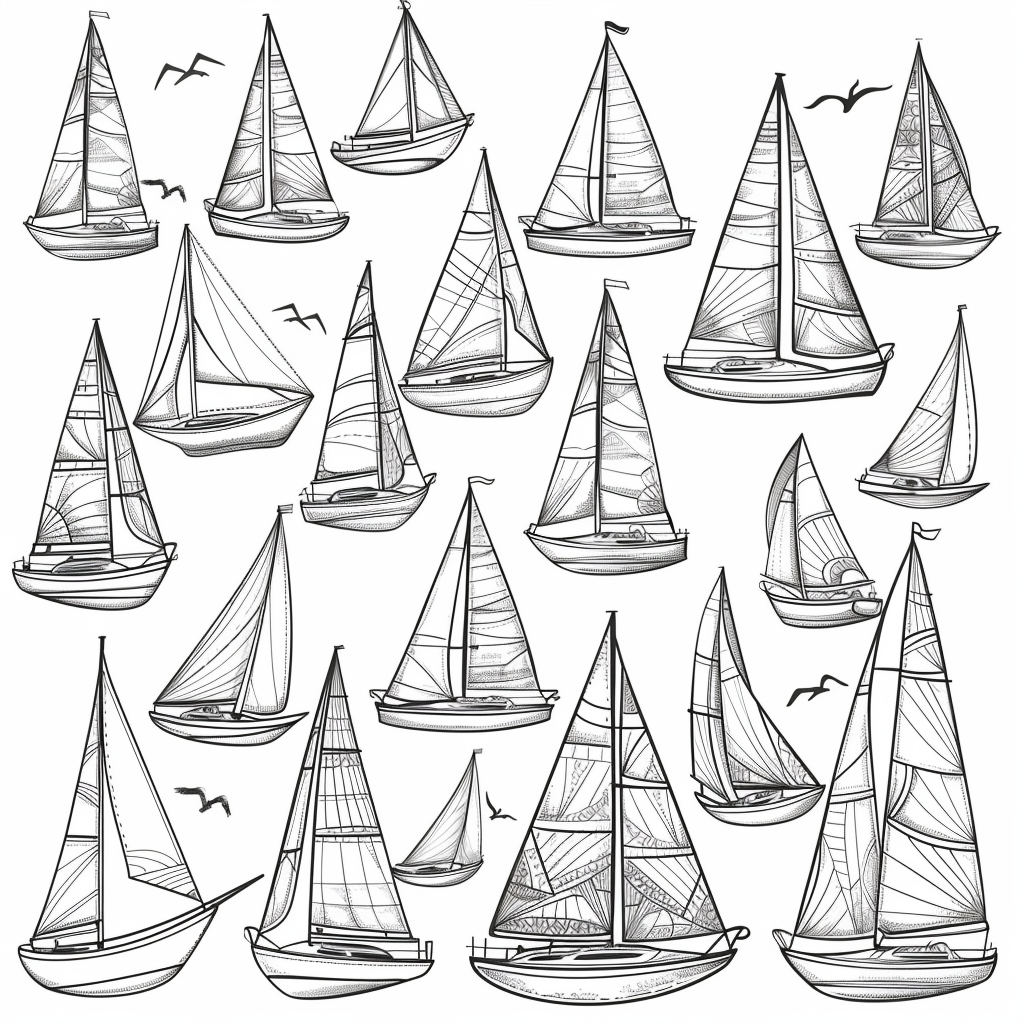 Black and White Sailboats Stamp Set