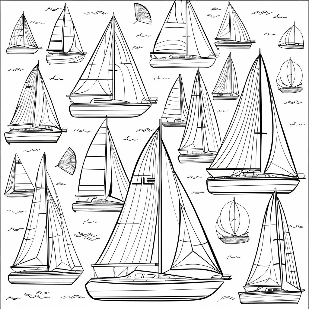 Black and white sailboats stamp set