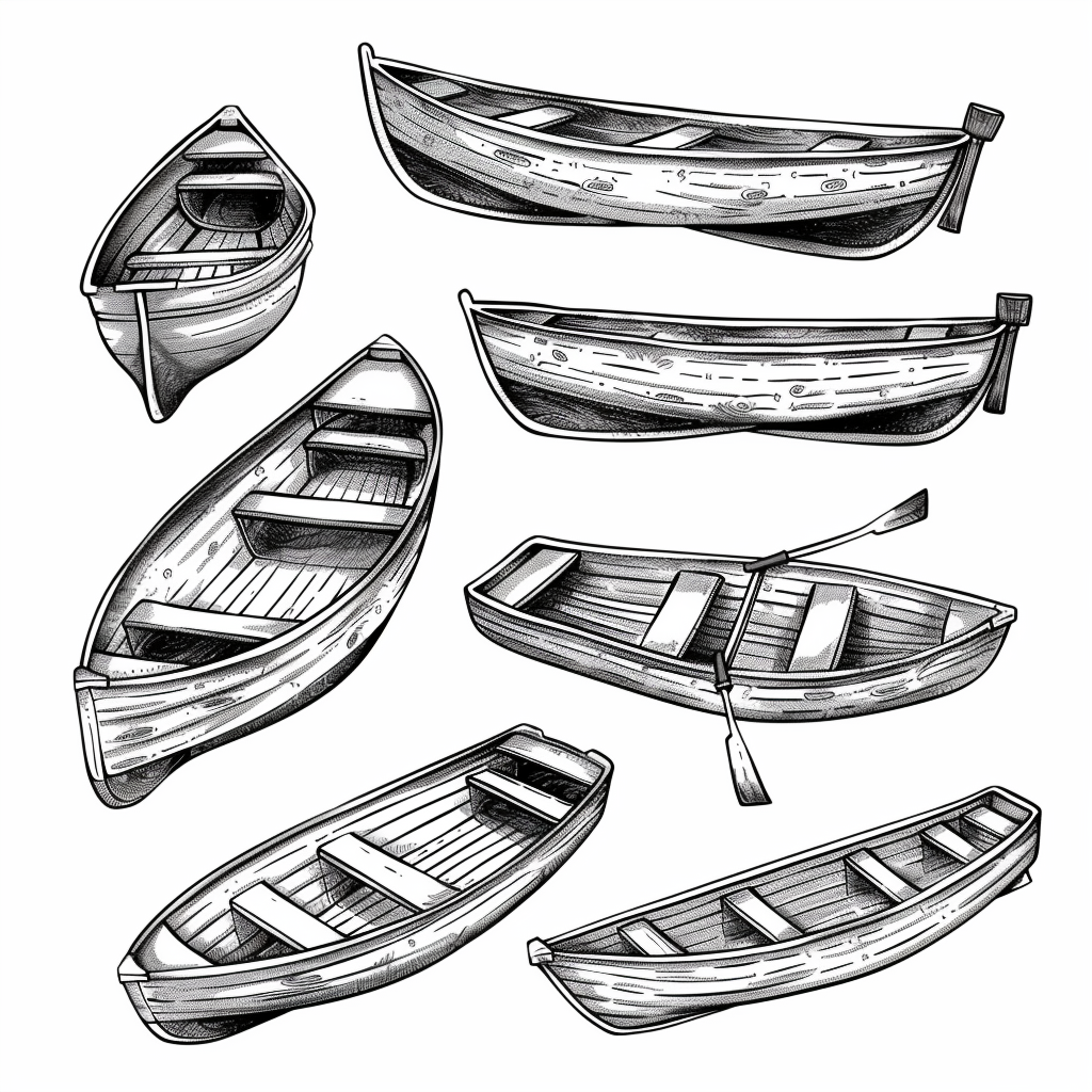 Rowboats coloring book style