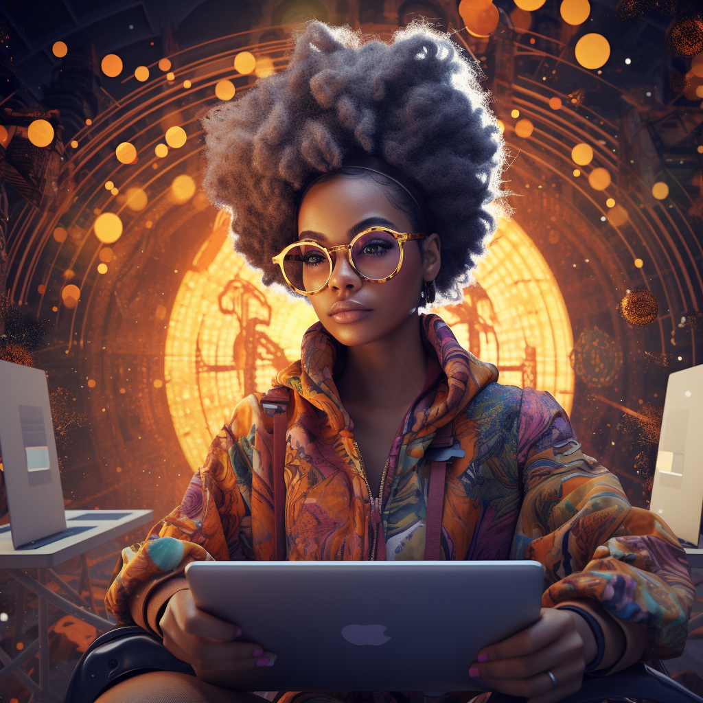 Cocoa Skinned African American Woman doing Digital Work