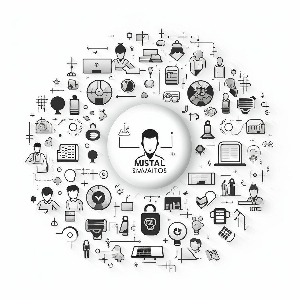 Black and white digital marketing icons layout