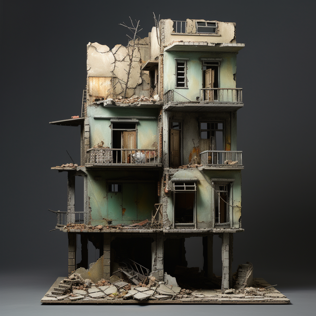 A dilapidated abandoned building model