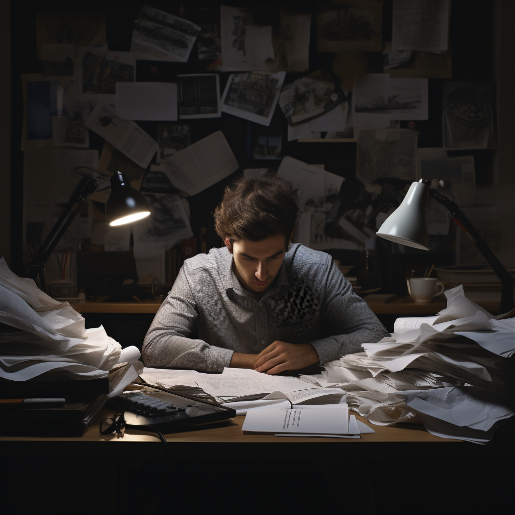 Person working diligently at desk