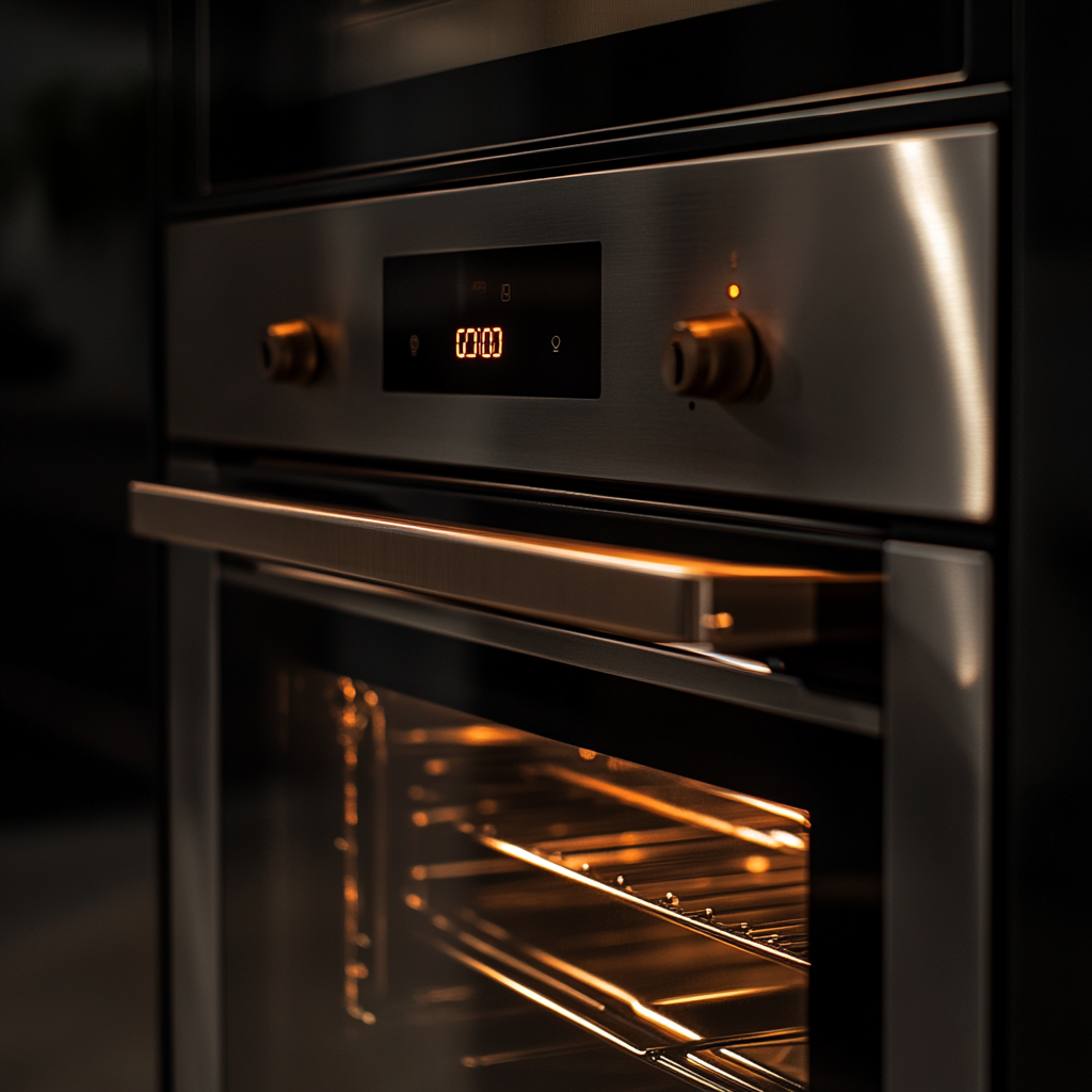 Glowing stainless steel oven display