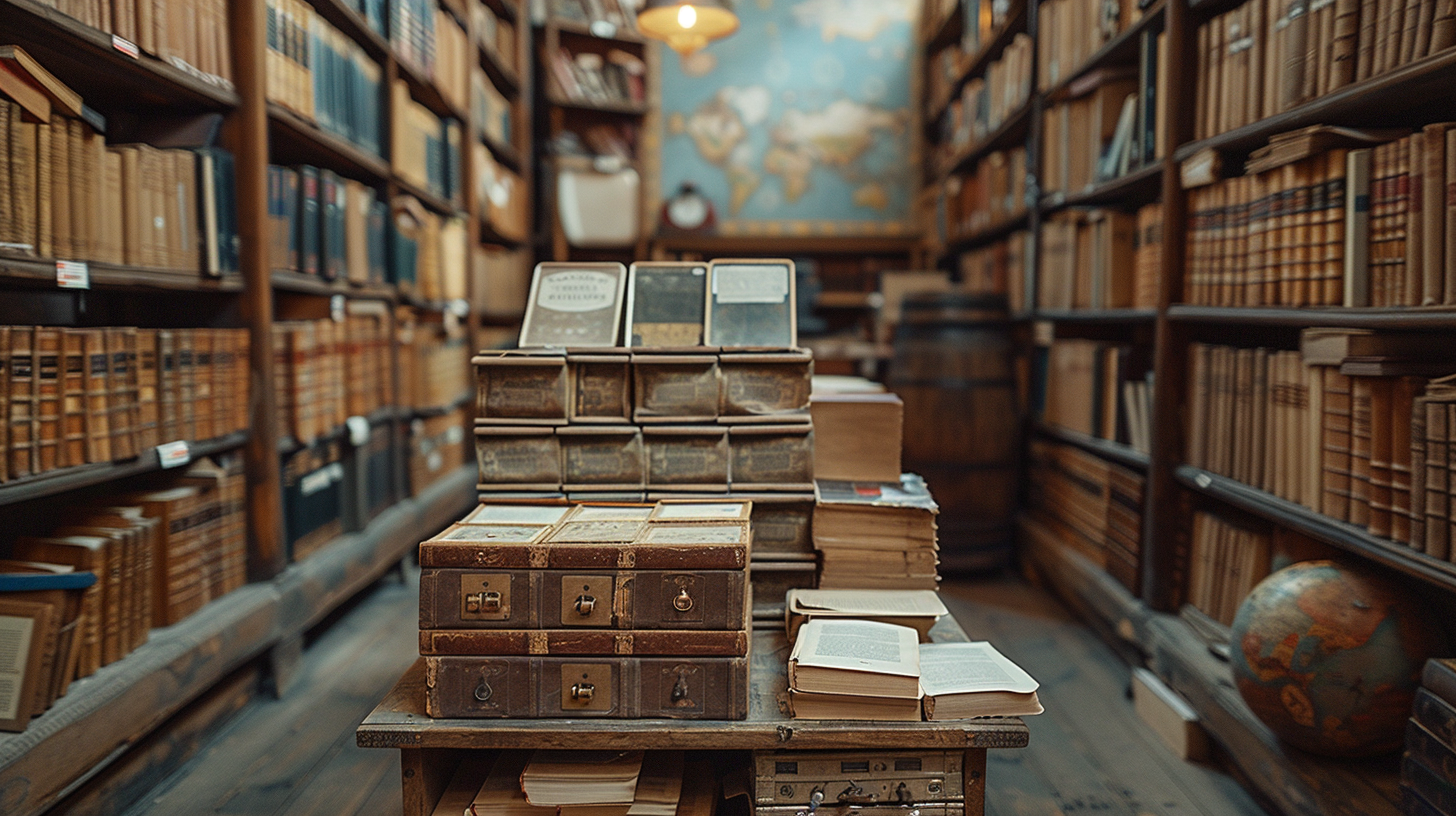 Vintage library scene with card catalog