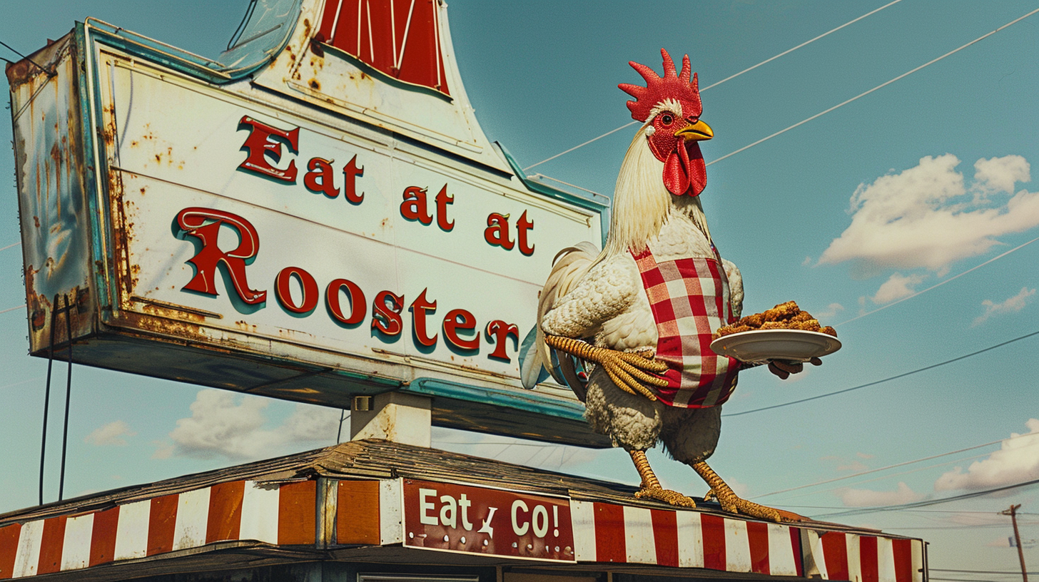 rooster diner billboard apron tray