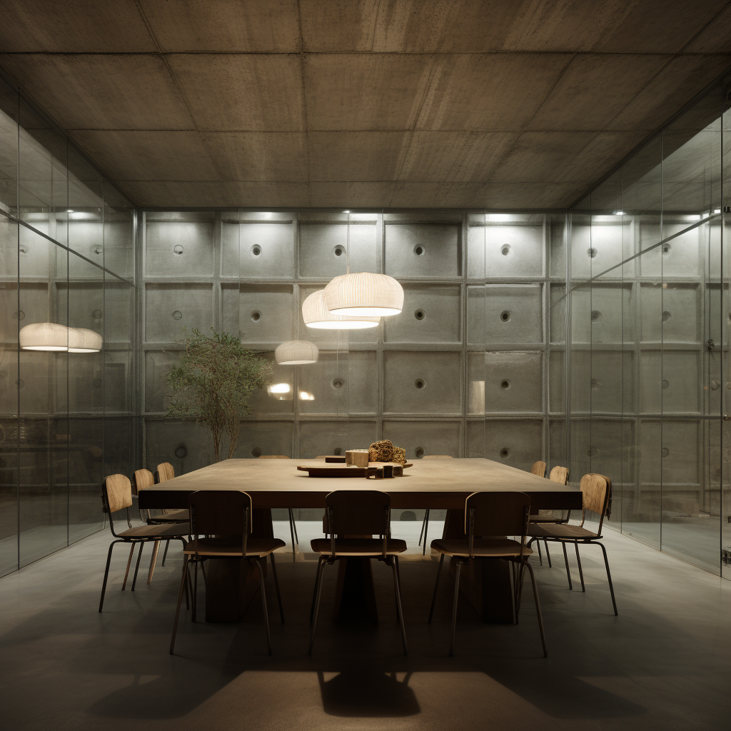 Modern dining room with concrete brutalism design