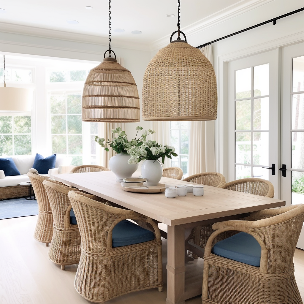 Transitional masculine style dining room with blue accents