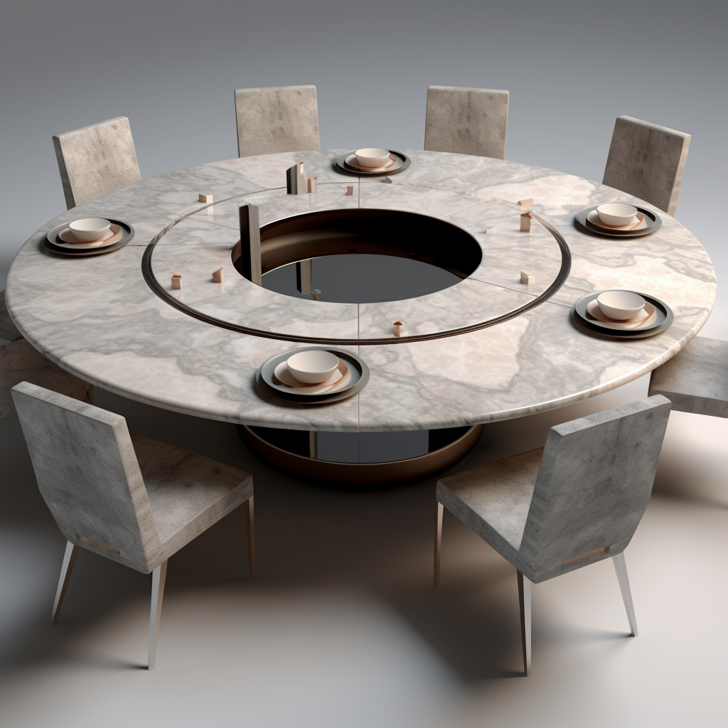 Contemporary Round Dining Table with Marble and Lazy Susan