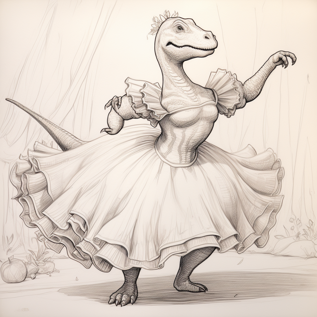 Dinosaur Ballerina gracefully twirling and dancing