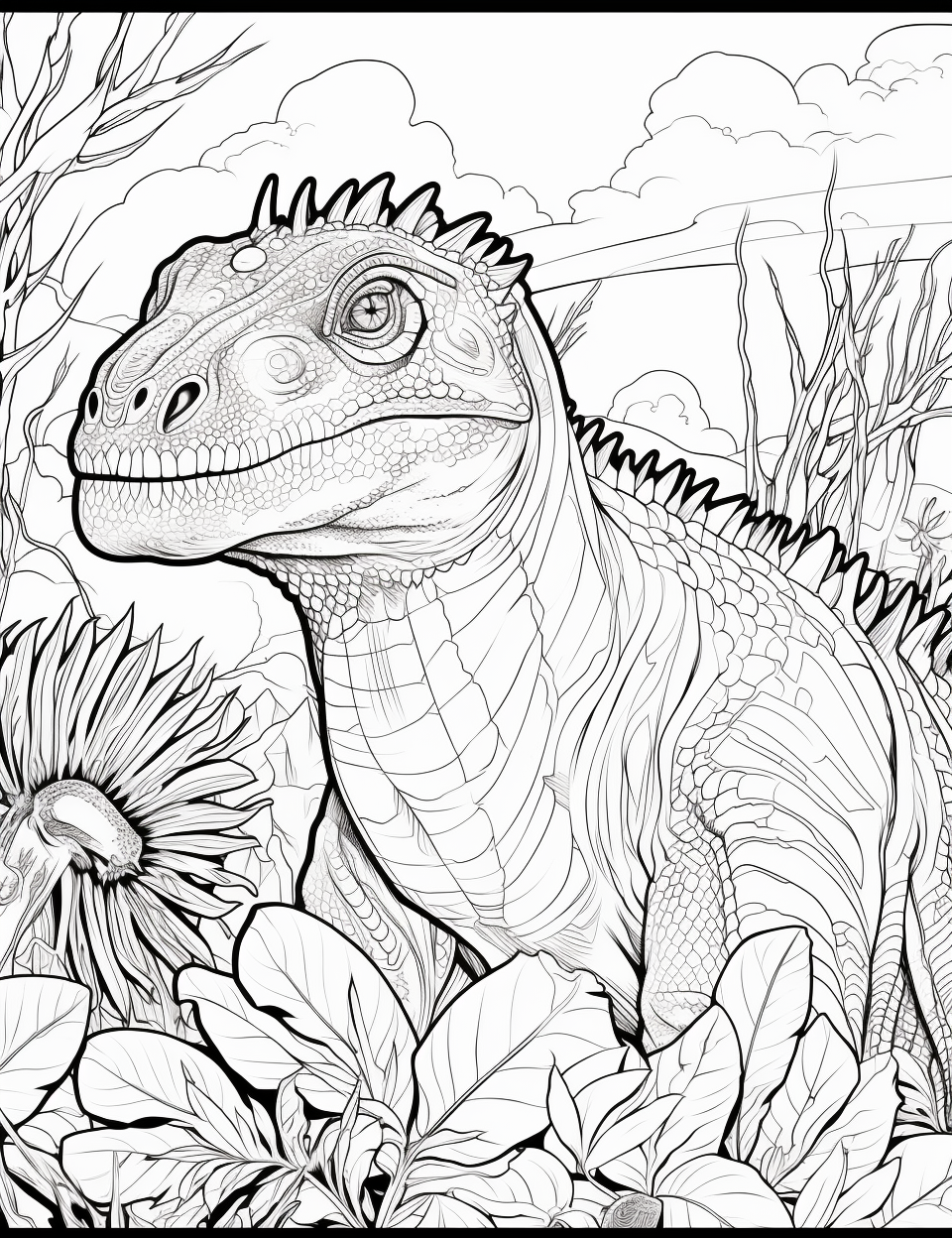 Coloring page with joyful celebration of nature