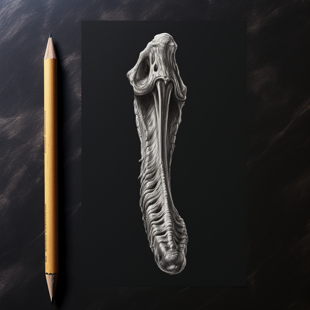 Dinosaur Femur Bone Sketch Dark Background