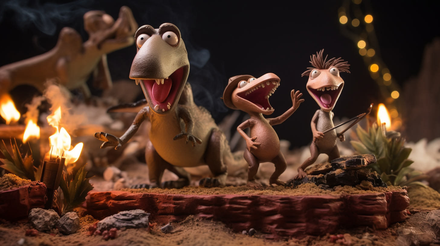 Dinosaur filmmakers capturing falling meteor in stop motion