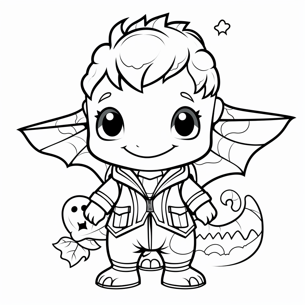 Kid in Dinosaur Halloween Costume: Coloring Page