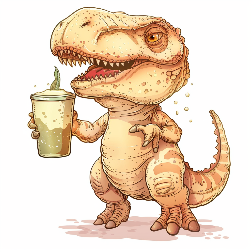 Dinosaur with Milk Tea Drawing