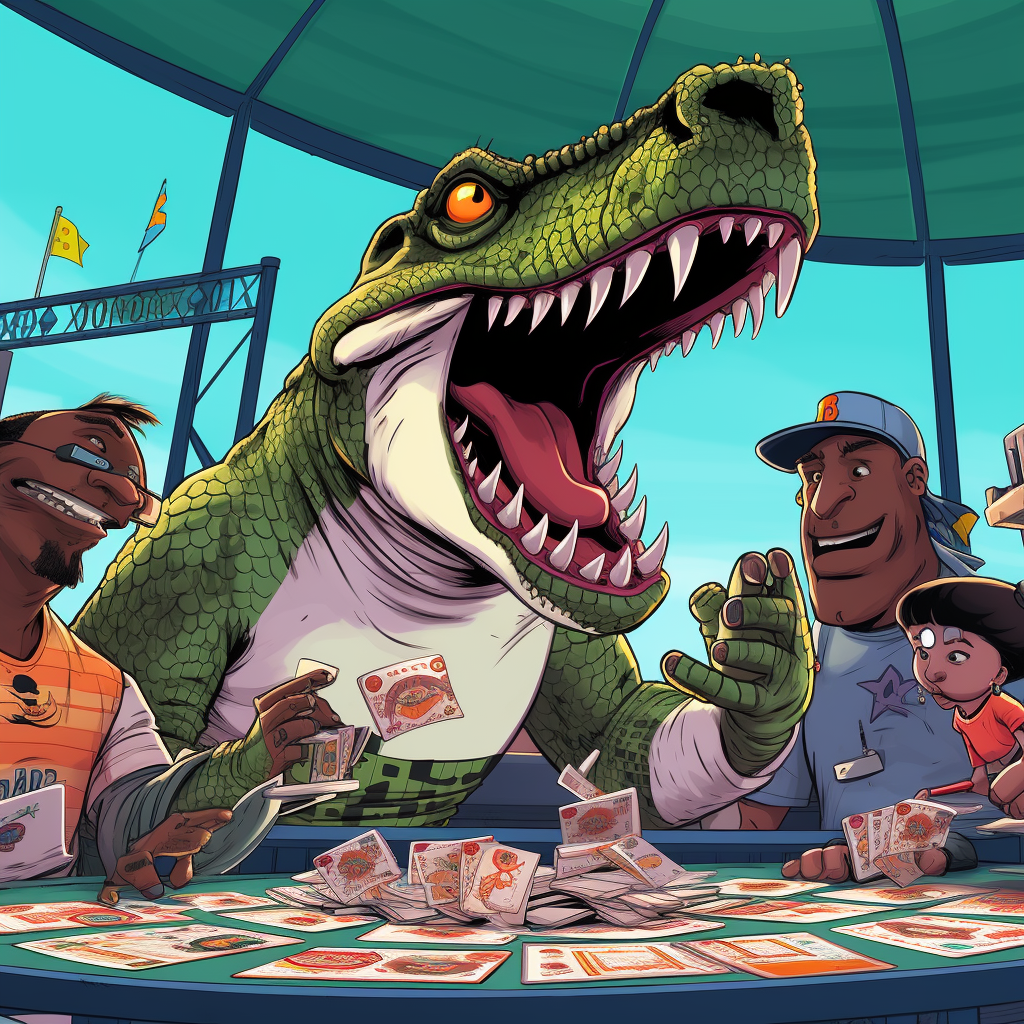 Unusual Poker Game with Dinosaur, Dog, Yakuza, and Crocodile