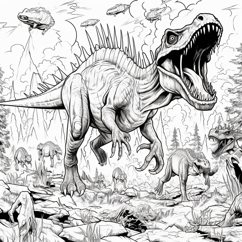 Coloring page of dinosaur extinction explosion