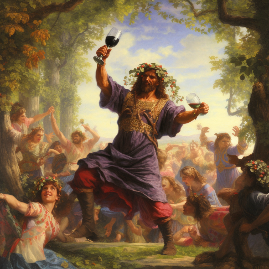 Dionysus in nature party scene