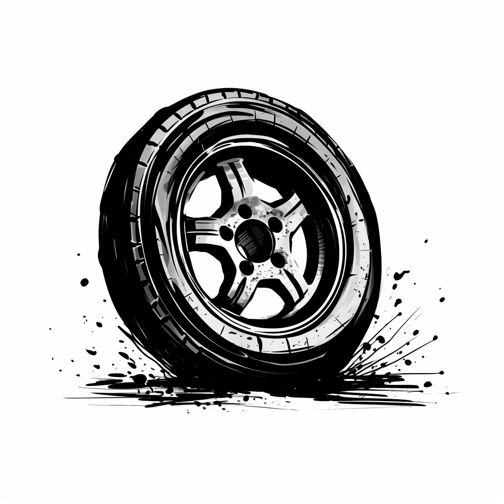 Cartoon image of dirty car with broken wheel tyre