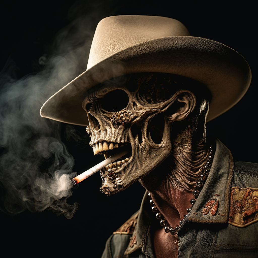 Smokin' Cowboy: Realistic Dirty Human Skull with Cigarette