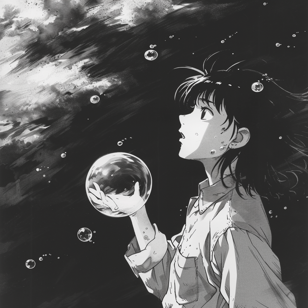 Disappointed girl reaching for bubble