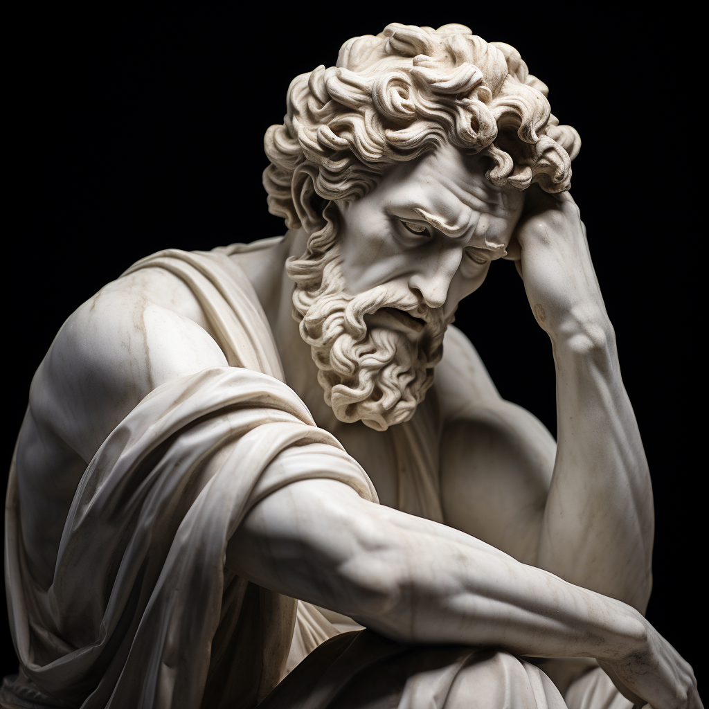 Disappointed man Greco Roman sculpture marble