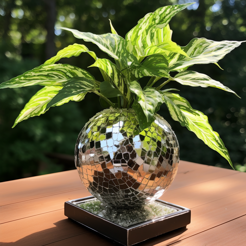 Disco Ball Planter with Seedling Leaf