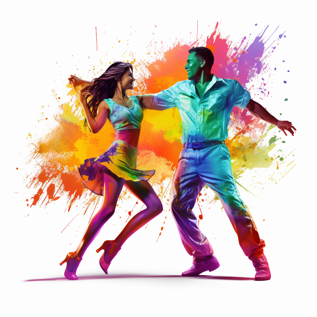 Two people disco dancing on white background