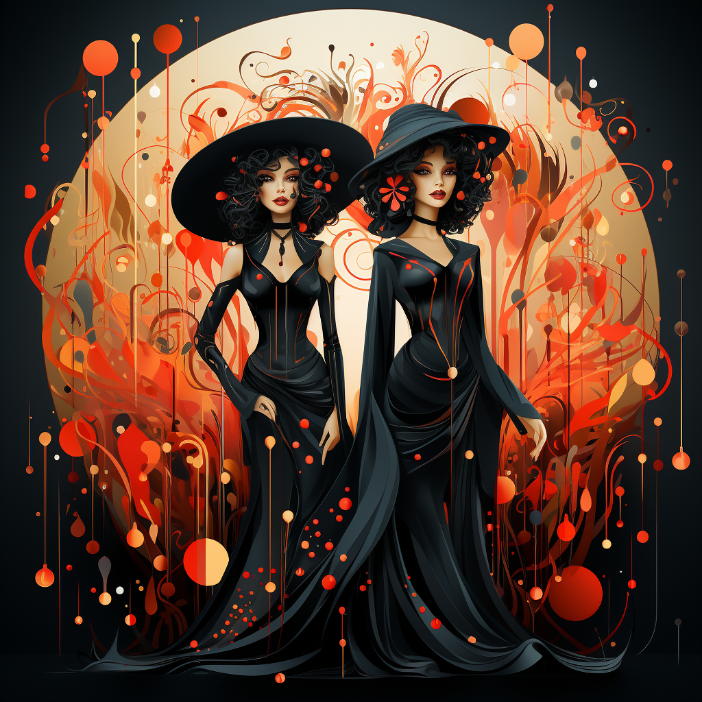 Disco witches illustration with vibrant colors