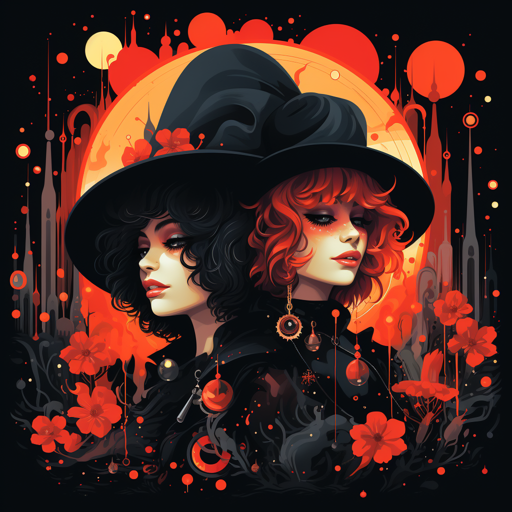 Funky disco witches illustration