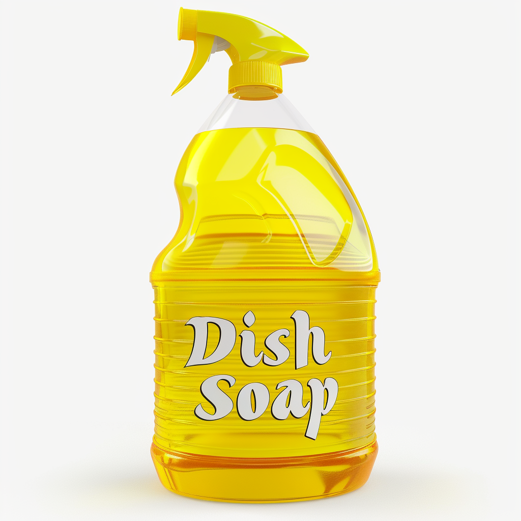 Dish soap bottle with yellow liquid