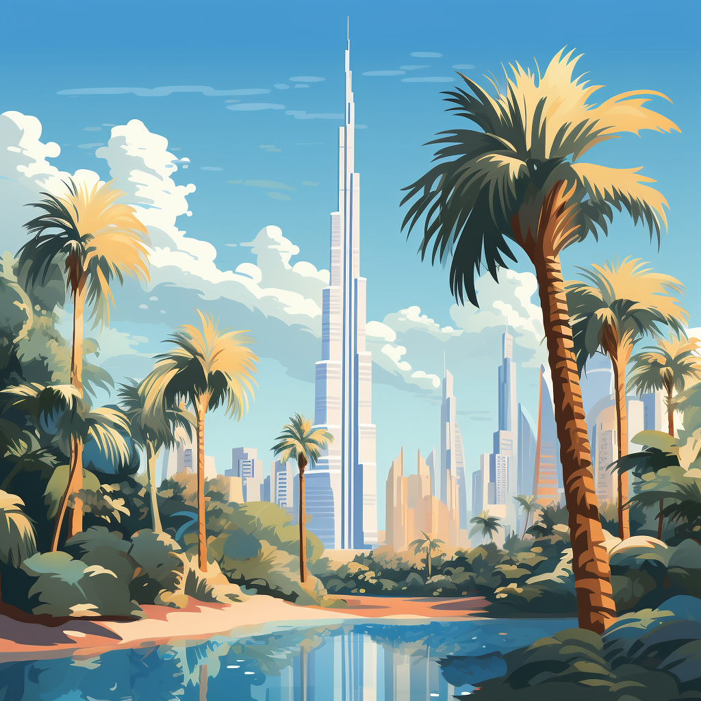 Whimsical Disney Burj Khalifa surrounded by trees