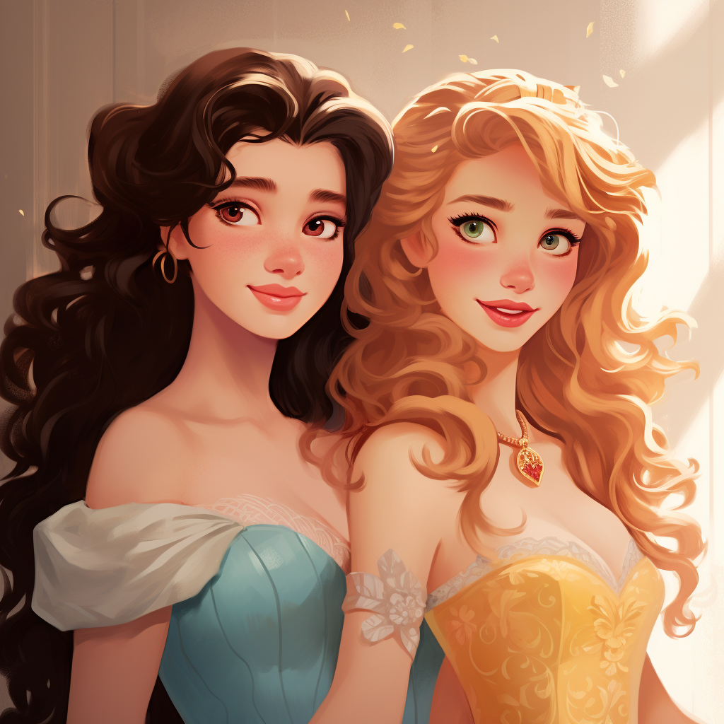 Disney princesses in fairytale setting