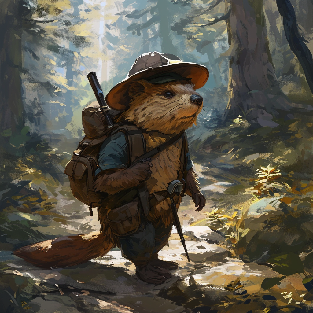 Cute beaver ranger in Disney-style forest