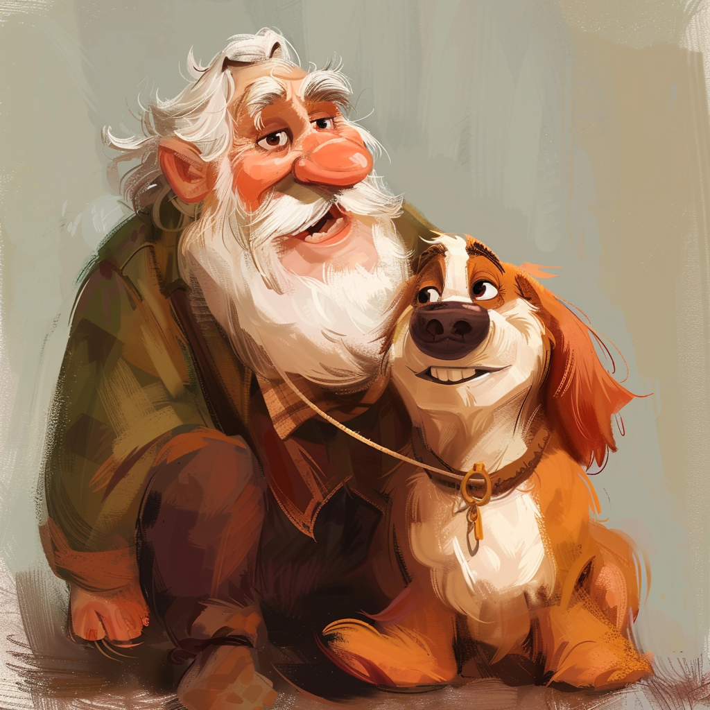 Man with Fluffy Dog Illustration