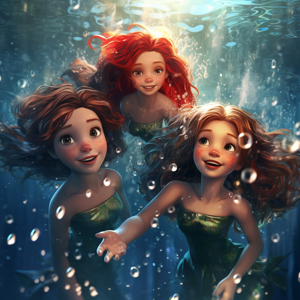 Ariel swimming with her sisters