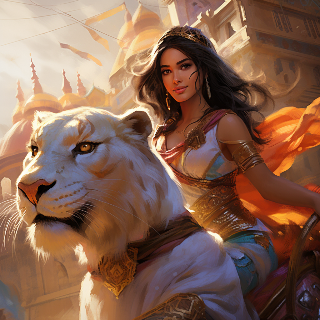 Disney Princess Jasmin riding pet tiger