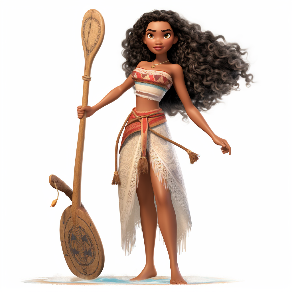 Moana holding sailing paddle and rope