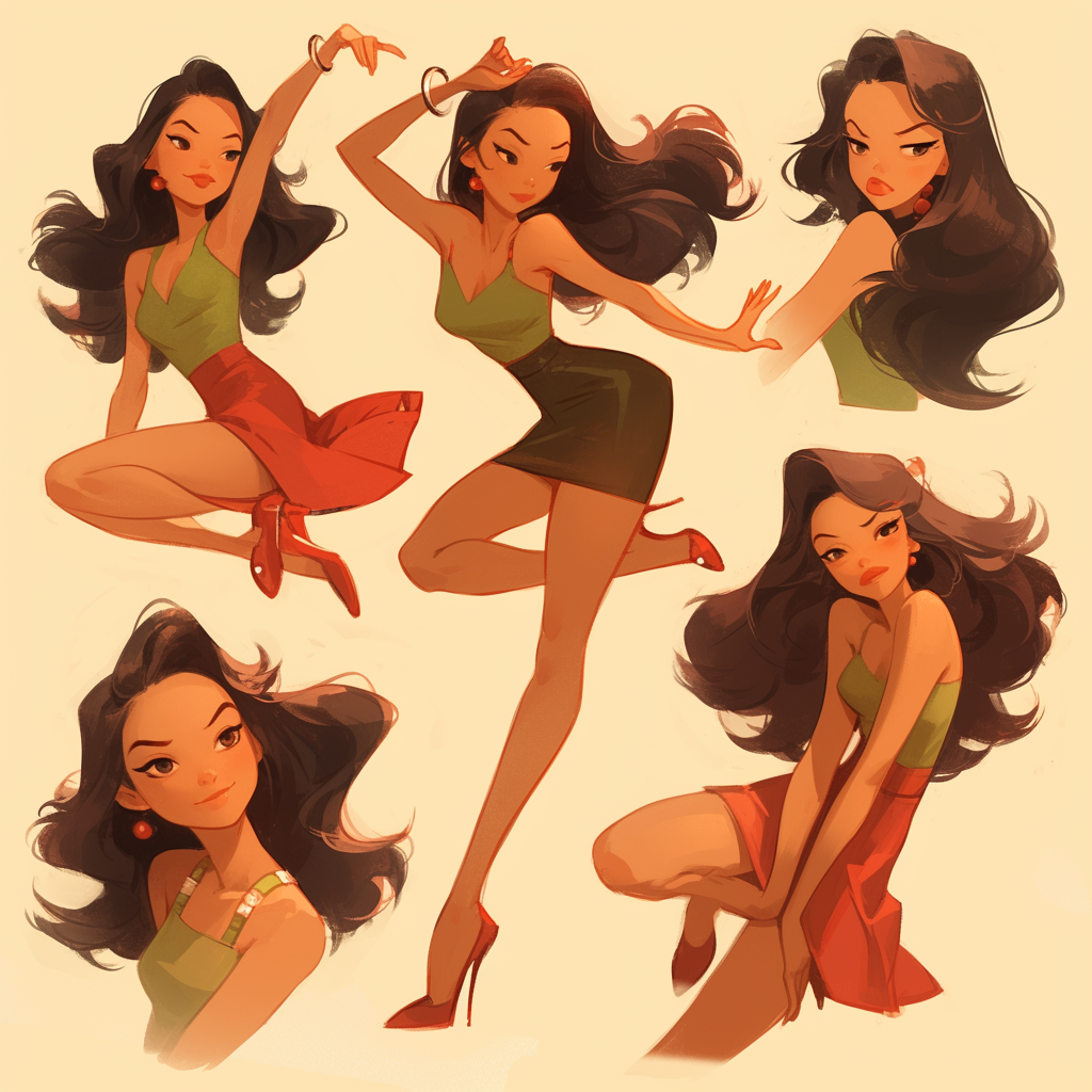 Woman in dynamic Disney sketch poses