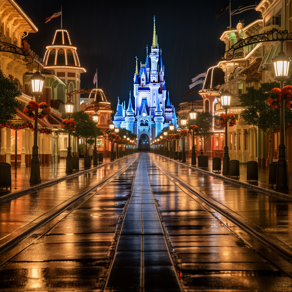 Disney World Main Street Castle at Night