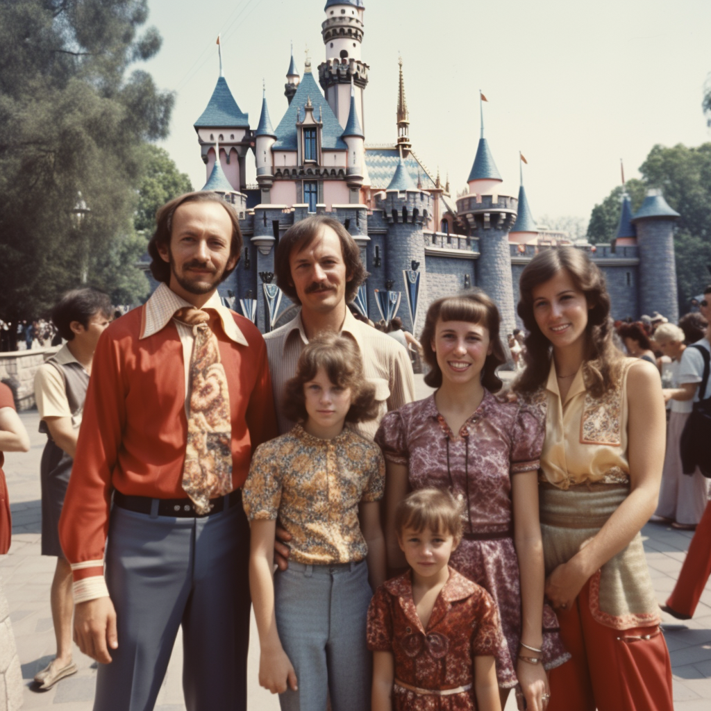 Family enjoying Disneyland in the 1980s