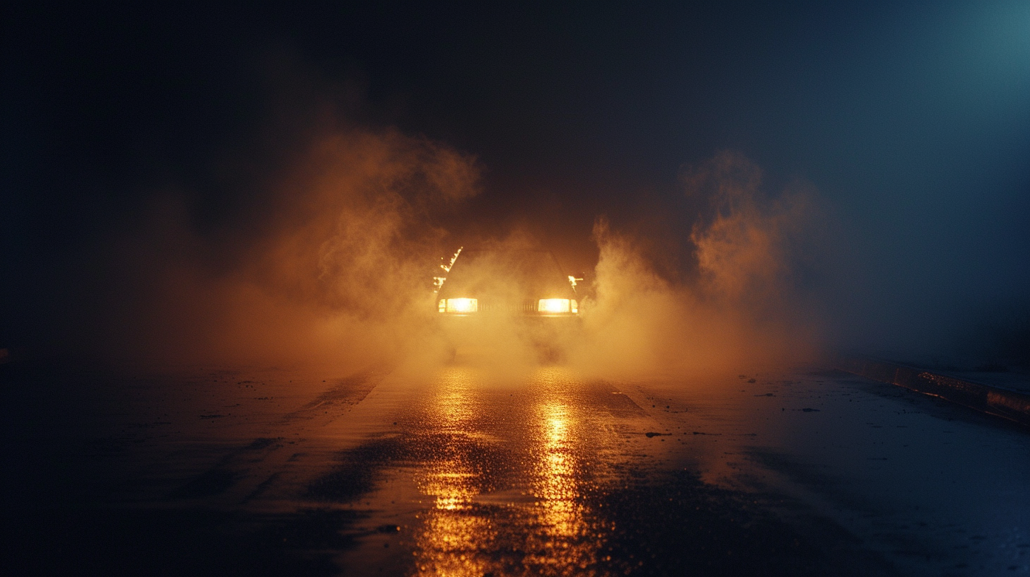 Car on fire at night