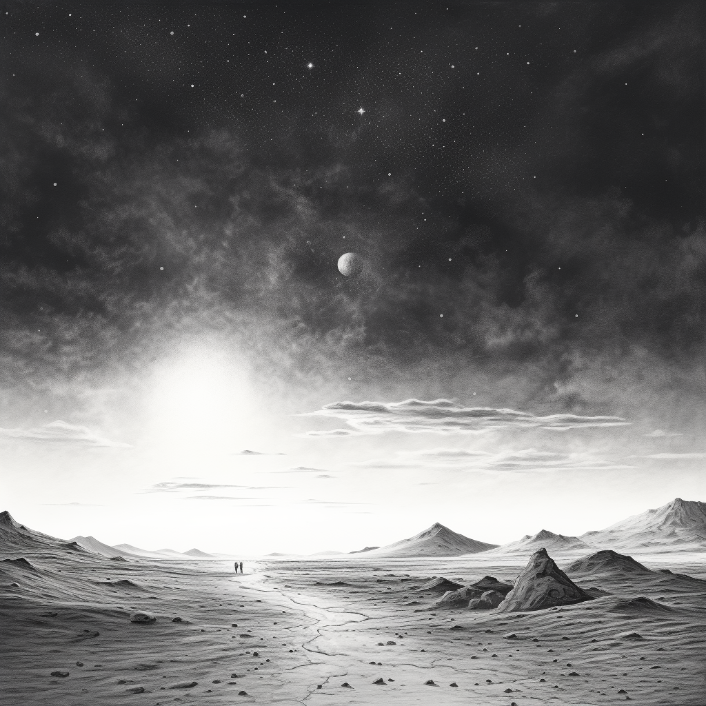 Black and White Distant Sky Illustration