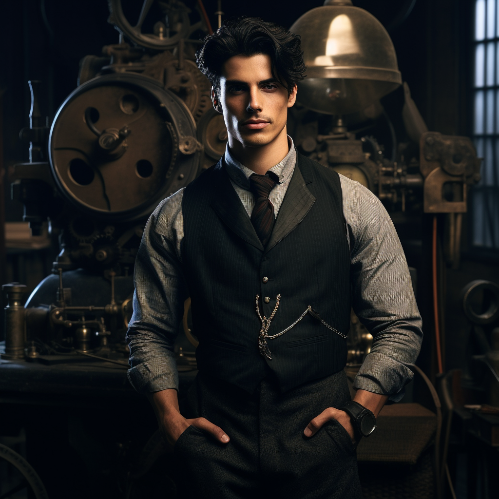 Handsome man with pistols, automata, and watches