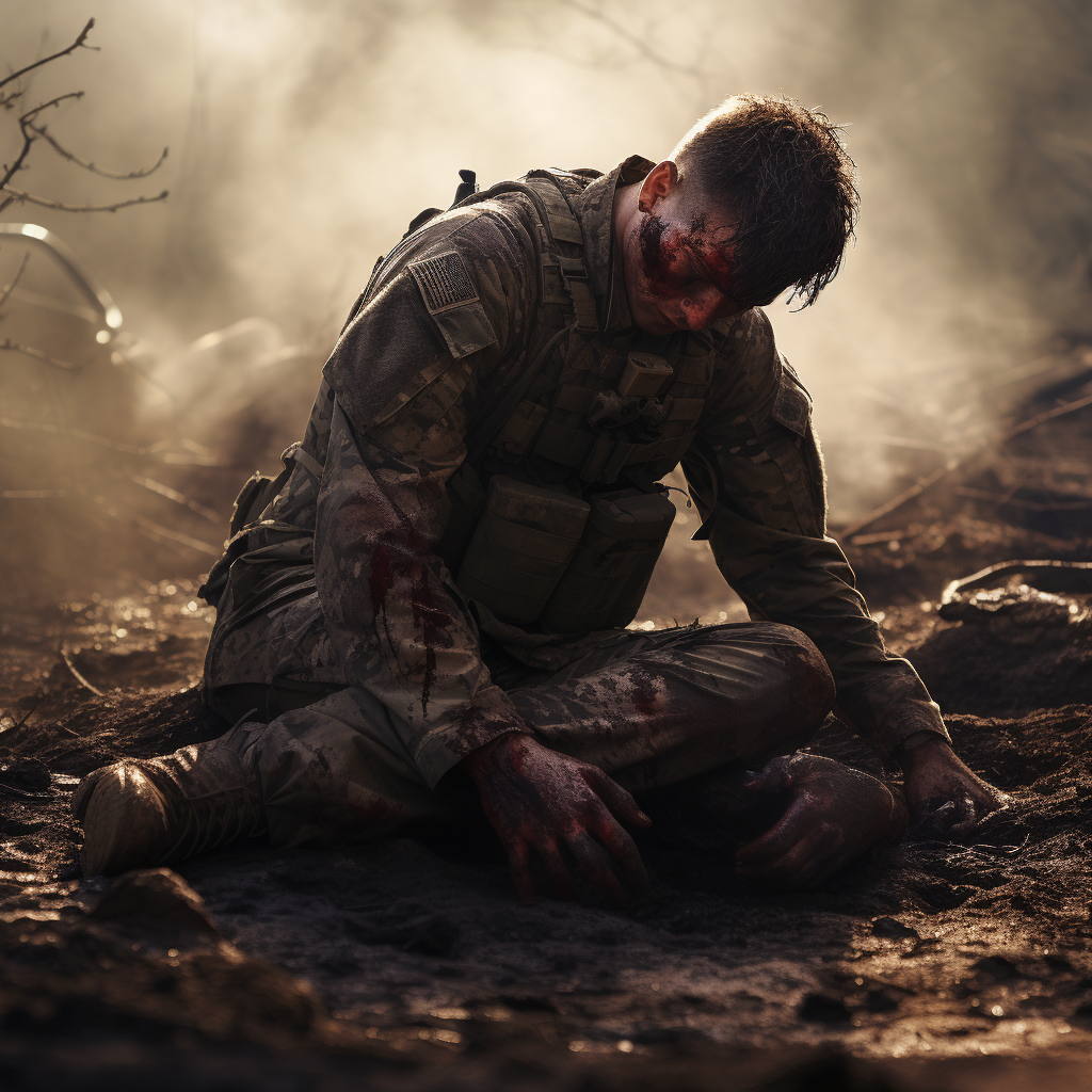 Soldier mourning fallen comrade's loss