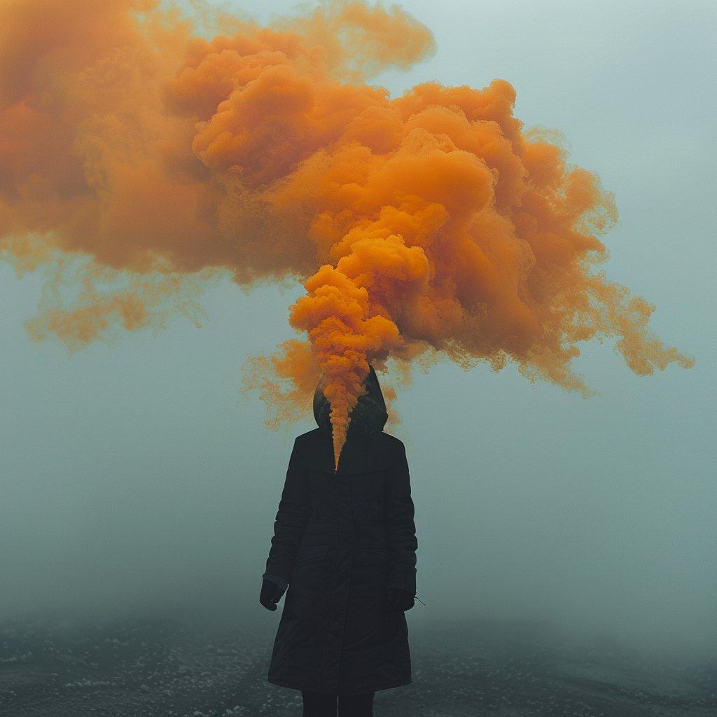 Person holding orange smoke flare